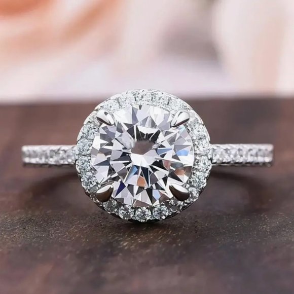 Diamond Ring Brilliant Halo Cut 2 ct. CZ Engagement Band Synthetic NWT SZ 10 - Picture 7 of 13